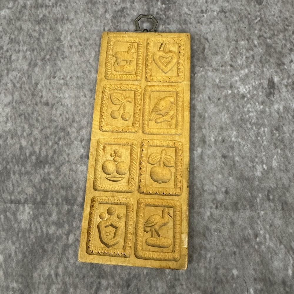Vintage German Hand Carved Springerle Speculaas Wooden Cookie Mold Press 8 Panel